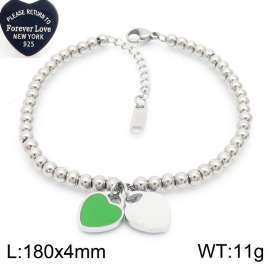 4MM Green Heart Shape Bead Chain Stainless Steel Bracelet Silver Color