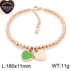 11MM Green Heart Shape Bead Chain Stainless Steel Bracelet Rose Gold Color