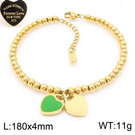 4MM Green Heart Shape Bead Chain Stainless Steel Bracelet Gold Color