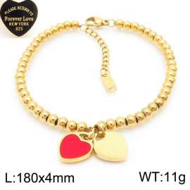 4MM Red Heart Shape Bead Chain Stainless Steel Bracelet Gold Color