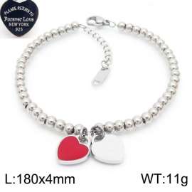 4MM Red Heart Shape Bead Chain Stainless Steel Bracelet Silver Color