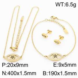 Fashionable stainless steel diamond devil's eye accessory jewelry charm 3-piece gold set