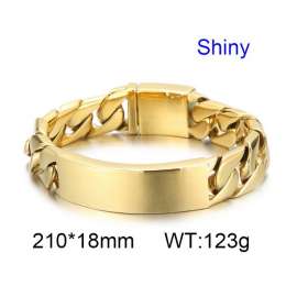 Gold Polished Engraved Curved Brand Whip Chain Men's Stainless Steel Bracelet