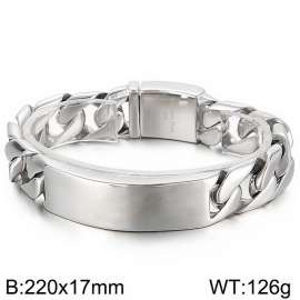 Steel polished and engraved curved brand whip chain men's stainless steel bracelet