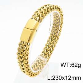 230mm Men Casual Gold-Plated Stainless Steel Herringbone Chain Bracelet