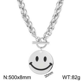 Stainless steel OT buckle smiley face necklace