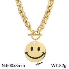 Stainless steel OT buckle smiley face necklace