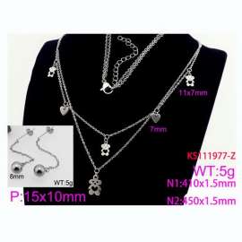 Women Stainless Steel 450mm Necklace&Earrings Jewelry Set with Cartoon Bear&Love Heart Charms