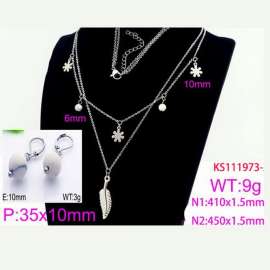 Women Stainless Steel 450mm Necklace&Earrings Jewelry Set with Vivid Leaf Pendant