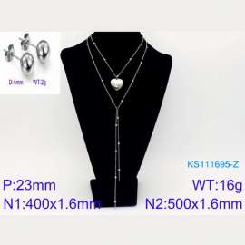 Women Stainless Steel 500mm Necklace&Earrings Jewelry Set with Solid Love Heart Pendant