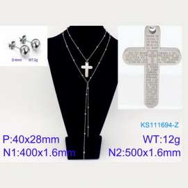 Women Stainless Steel 500mm Necklace&Earrings Jewelry Set with Christian Scripture Cross Pendant
