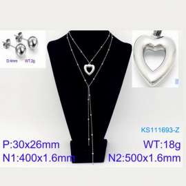 Women Stainless Steel 500mm Necklace&Earrings Jewelry Set with Casual Love Heart Pendant