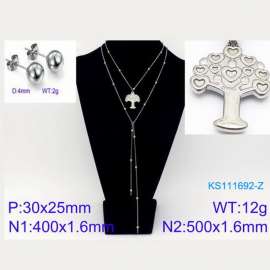 Women Stainless Steel 500mm Necklace&Earrings Jewelry Set with Love Tree Pendant
