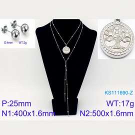 Women Stainless Steel 500mm Necklace&Earrings Jewelry Set with Winter Tree Pendant