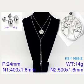 Women Stainless Steel 500mm Necklace&Earrings Jewelry Set with Autumn Tree Pendant