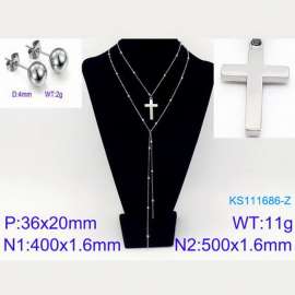 Women Stainless Steel 500mm Necklace&Earrings Jewelry Set with Christian Cross Pendant