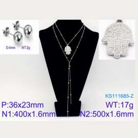 Women Stainless Steel 500mm Necklace&Earrings Jewelry Set with Fatima Hand Pendant