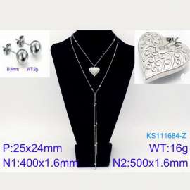 Women Stainless Steel 500mm Necklace&Earrings Jewelry Set with Classical Love Heart Pendant