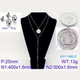 Women Stainless Steel 500mm Necklace&Earrings Jewelry Set with Christian Elements Round Pendant