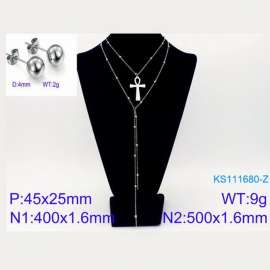Women Stainless Steel 500mm Necklace&Earrings Jewelry Set with Egyptian Ankh Pendant