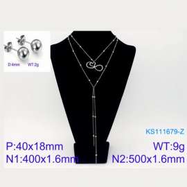 Women Stainless Steel 500mm Necklace&Earrings Jewelry Set with Novel Love Heart Pendant