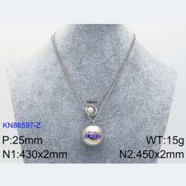450mm Women Stainless Steel Double Chain Necklace with Hollow Ball&Pearl Pendants