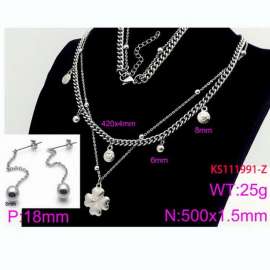 Women Stainless Steel 450mm Necklace&Earrings Jewelry Set with Romantique Charms