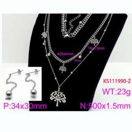 Women Stainless Steel 450mm Necklace&Earrings Jewelry Set with Tree Charms