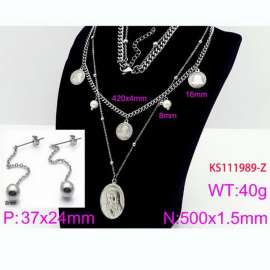 Women Stainless Steel 450mm Necklace&Earrings Jewelry Set with Virgin Mary Charms