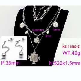 Women Stainless Steel 450mm Necklace&Earrings Jewelry Set with Christian Element Charms