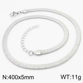 5mm Width Flat Blade Snake Chain Jewelry Women Stainless Steel Necklace 40cm length Silver Color