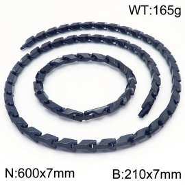 Fashion stainless steel 600 × 7mm&210 × 7mm geometric splicing chain magnetic buckle charm black set