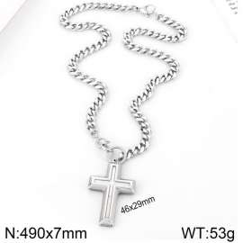 Stainless steel polished denim chain cross pendant necklace
