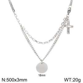 Stainless steel splicing chain cross circular pendant necklace