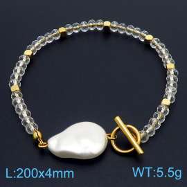 20cm OT Link Chain Stainless Steel Bracelect With Gold Color Translucent Pearl Beads Accessories