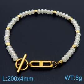 20cm OT Link Chain Stainless Steel Bracelect With Gold Color White Beads Accessories