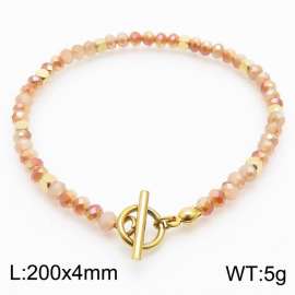 20cm OT Link Chain Stainless Steel Bracelect With Gold Color Pink Beads Accessories