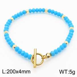 20cm OT Link Chain Stainless Steel Bracelect With Gold Color Blue Beads Accessories