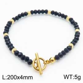 20cm OT Link Chain Stainless Steel Bracelect With Gold Color Black Beads Accessories