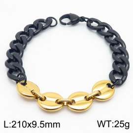 21cm Link Chain Stainless Steel Bracelect Black Color With Four Gold Color Coin Accessories