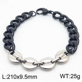 21cm Link Chain Stainless Steel Bracelect Black Color With Four Silver Color Coin Accessories