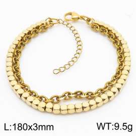 3mm Square Beads Chain Stainless Steel Bracelect Double Chain Gold Color