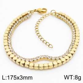 3mm Square Beads Chain Stainless Steel Bracelect Double Chain Gold Color With Zircons