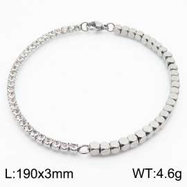 3mm Square Beads Chain Stainless Steel Bracelect Silver Color With Zircons