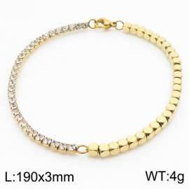 3mm Square Beads Chain Stainless Steel Bracelect Gold Color With Zircons