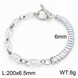6mm Stainless Steel Bracelet OT Chain Half Geometric Link Chain Half Zircons Silver Color