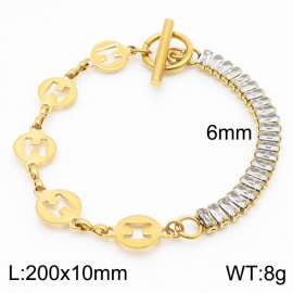6mm Stainless Steel Bracelet OT Chain Half H Round Fittings Half Zircons Gold Color