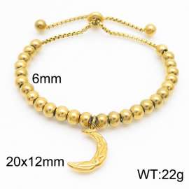 6mm Adjustable Beads Chain Stainless Steel Bracelect Gold Color With Moon Accessory