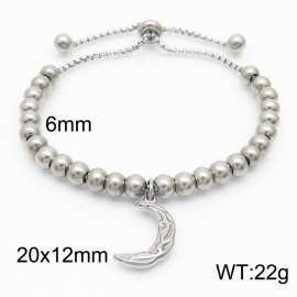 6mm Adjustable Beads Chain Stainless Steel Bracelect Silver Color With Moon Accessory