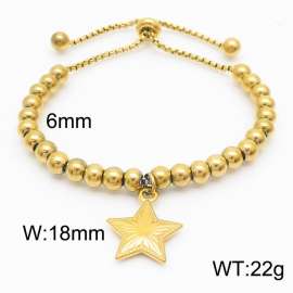 6mm Adjustable Beads Chain Stainless Steel Bracelect Gold Color With Star Accessory